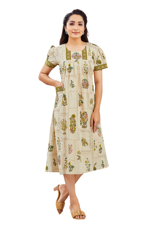 Floral Green & Beige Feeding Dress