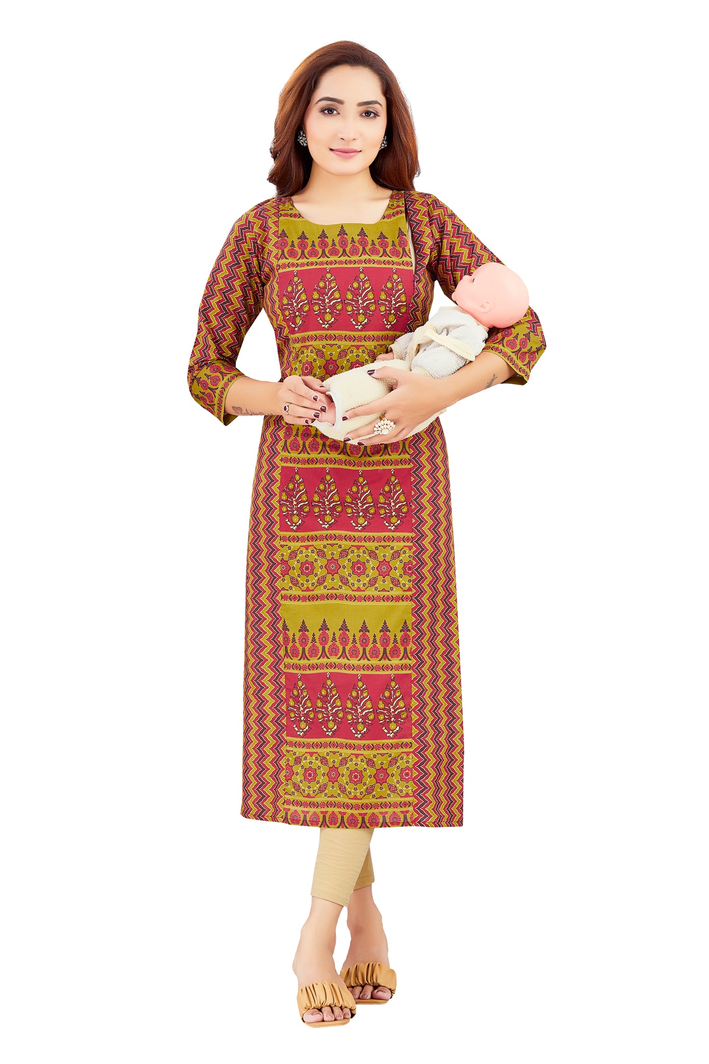 Mehandi Brown Feeding Kurti