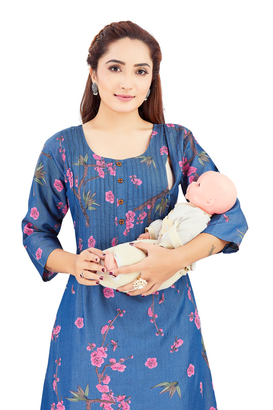 Blue & Floral Pink Feeding Dress