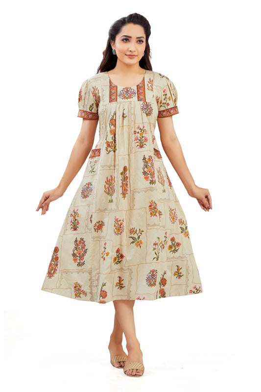 Delicate Floral Beige Feeding Dress