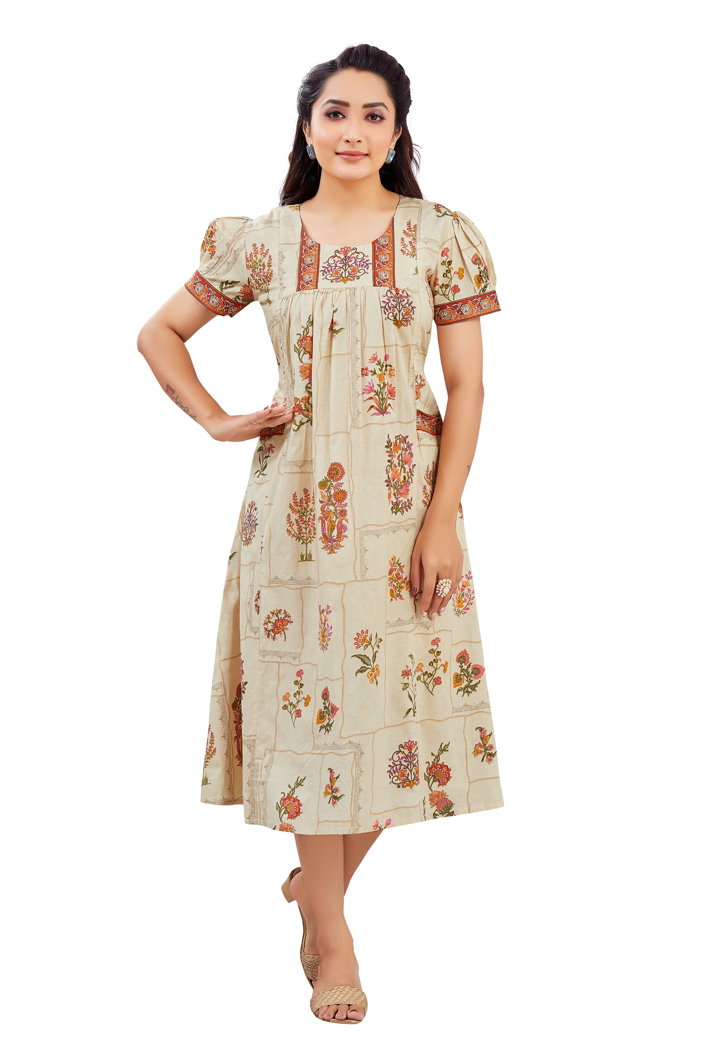 Floral Pink & Beige Feeding Dress