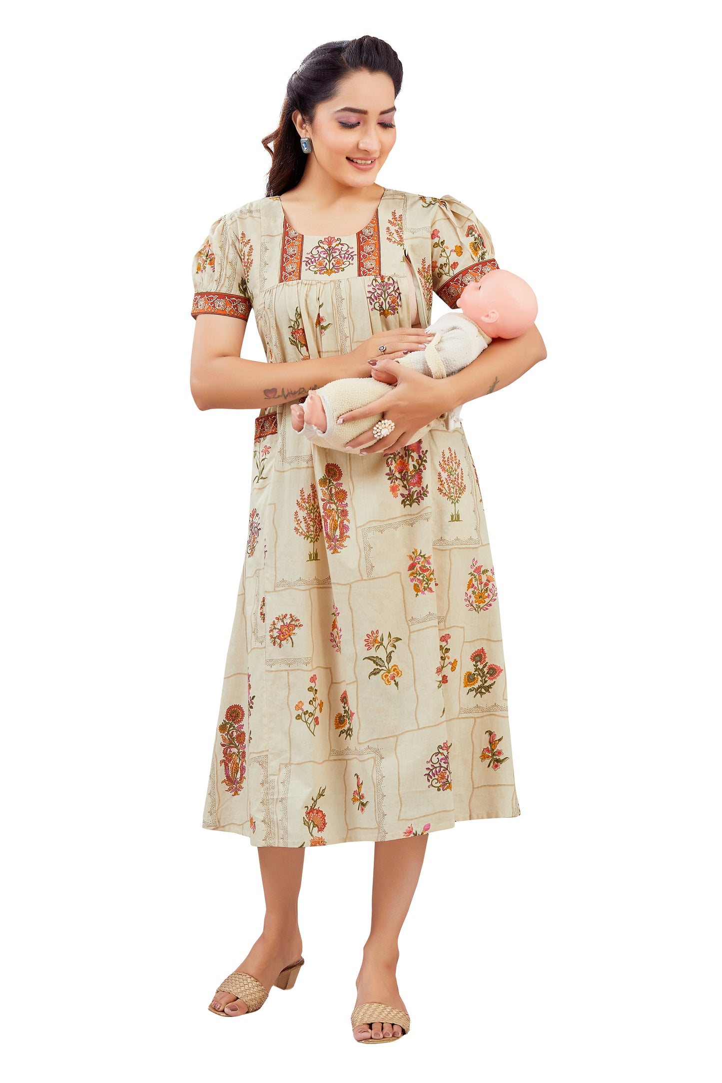 Floral Pink & Beige Feeding Dress