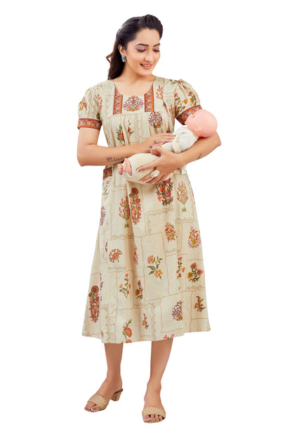 Floral Pink & Beige Feeding Dress