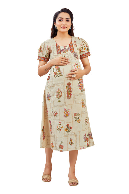 Floral Pink & Beige Feeding Dress