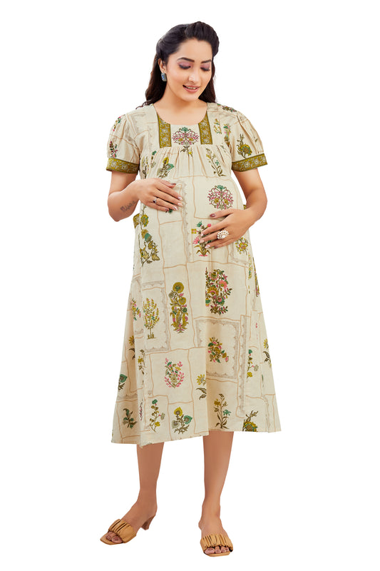 Floral Green & Beige Feeding Dress