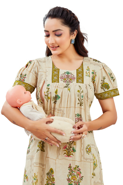 Floral Green & Beige Feeding Dress