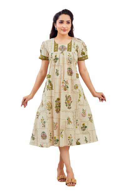 Floral Green & Beige Feeding Dress
