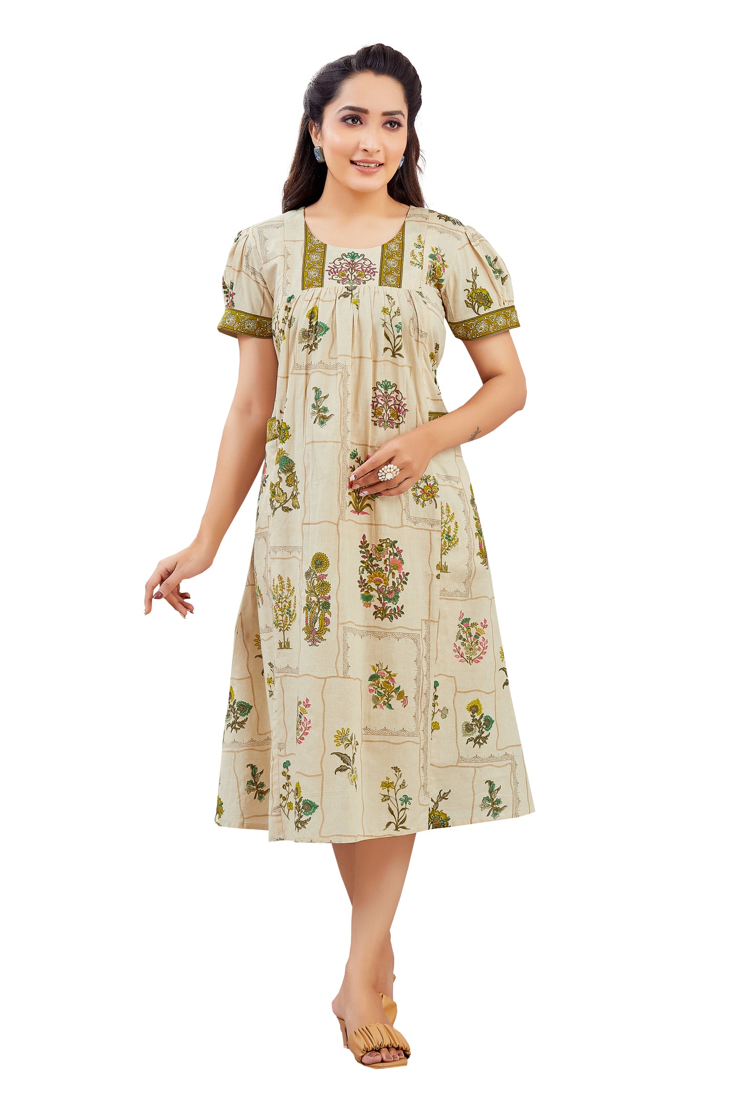 Floral Green & Beige Feeding Dress