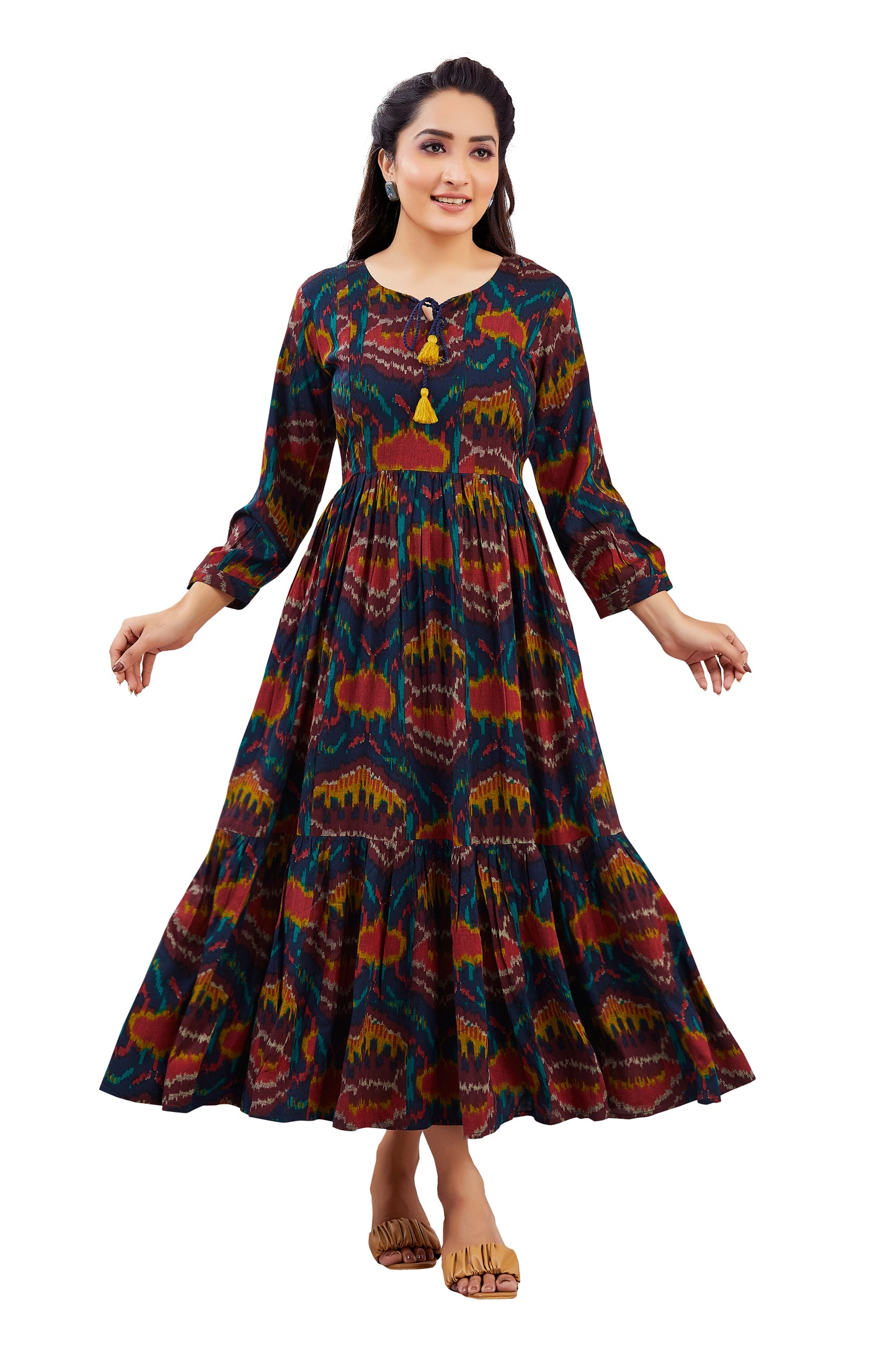 Printed Navy Blue Long Dress