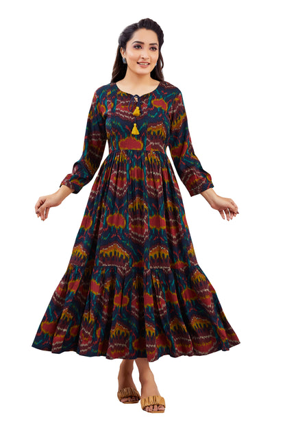 Printed Navy Blue Long Dress