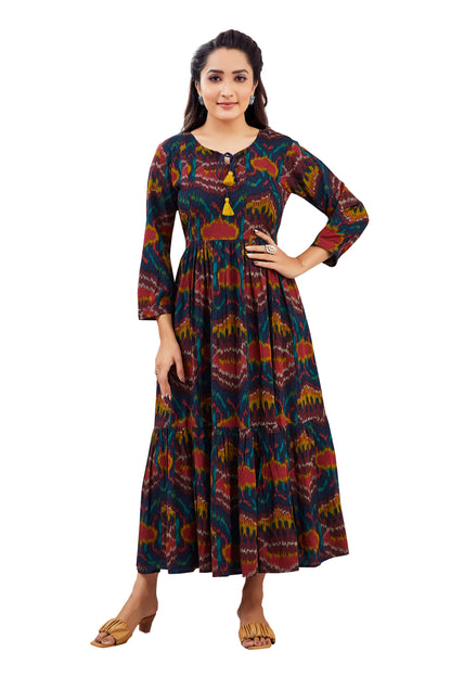 Printed Navy Blue Long Dress