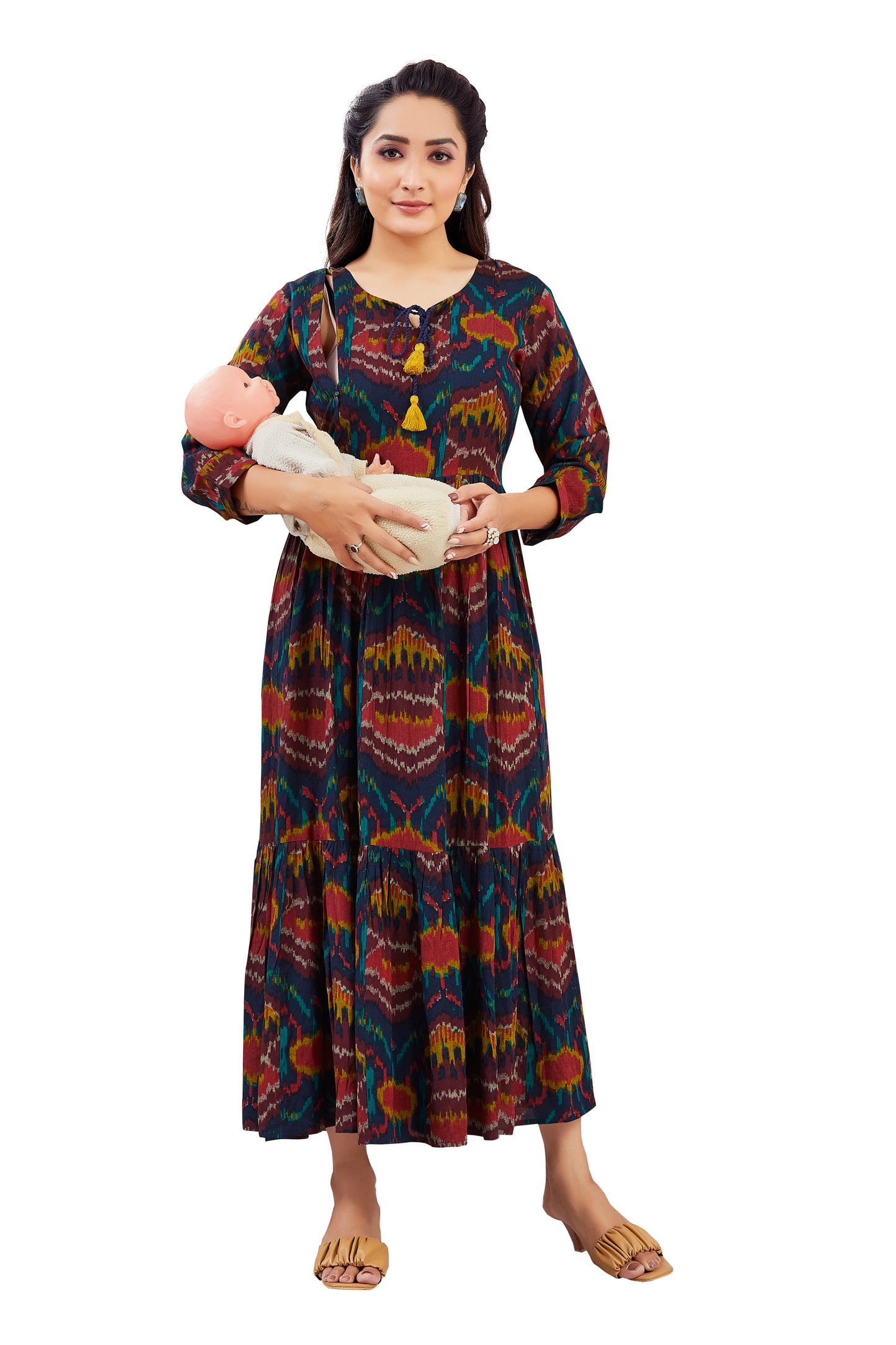 Printed Navy Blue Long Dress