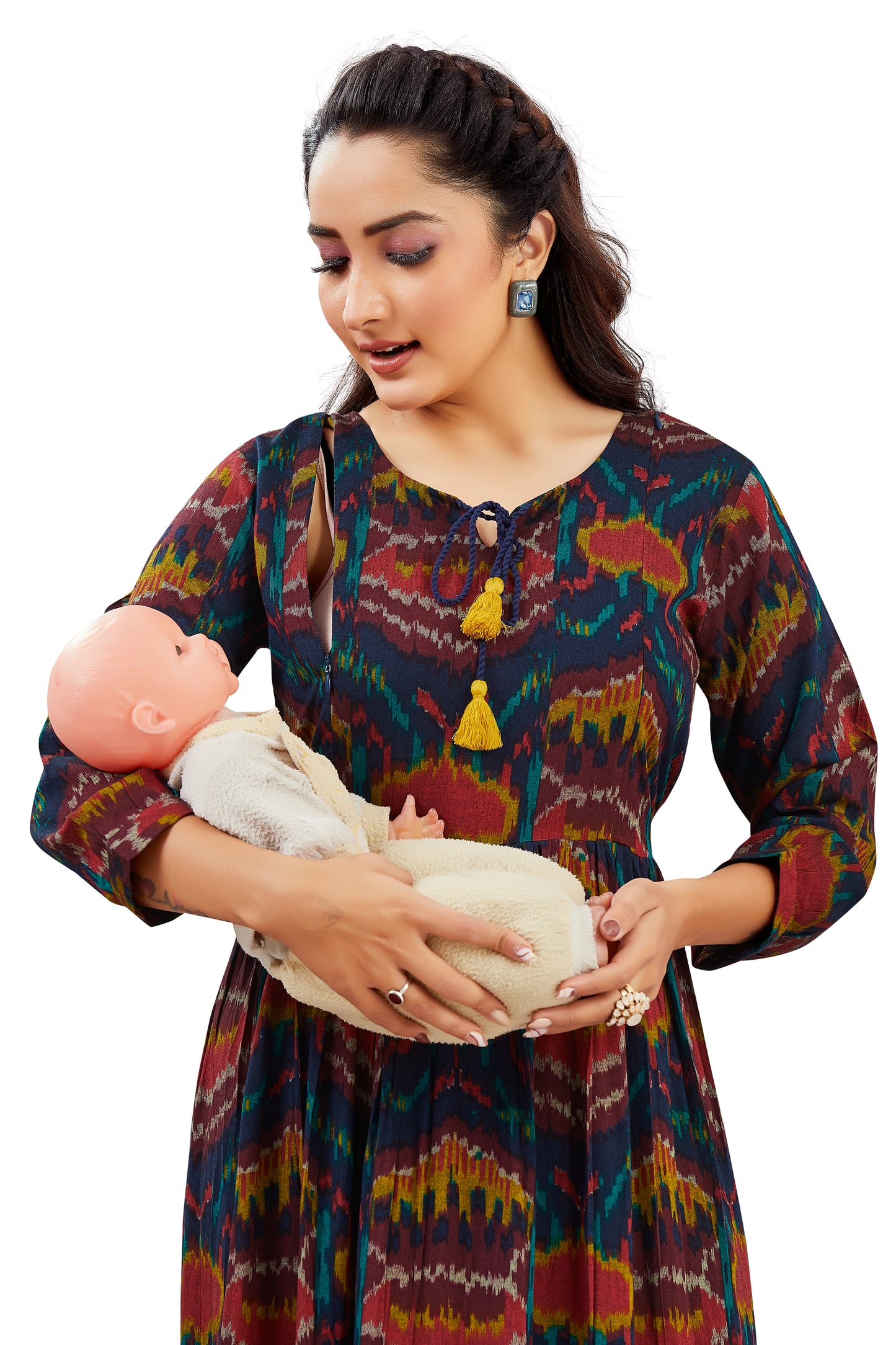 Printed Navy Blue Long Dress