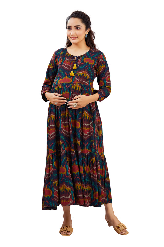 Printed Navy Blue Long Dress