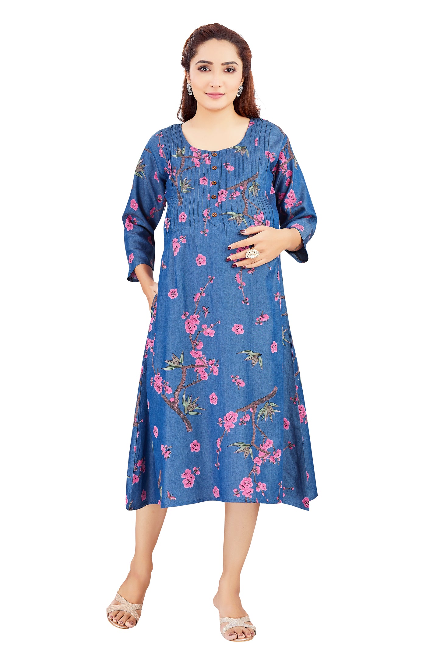 Blue & Floral Pink Feeding Dress