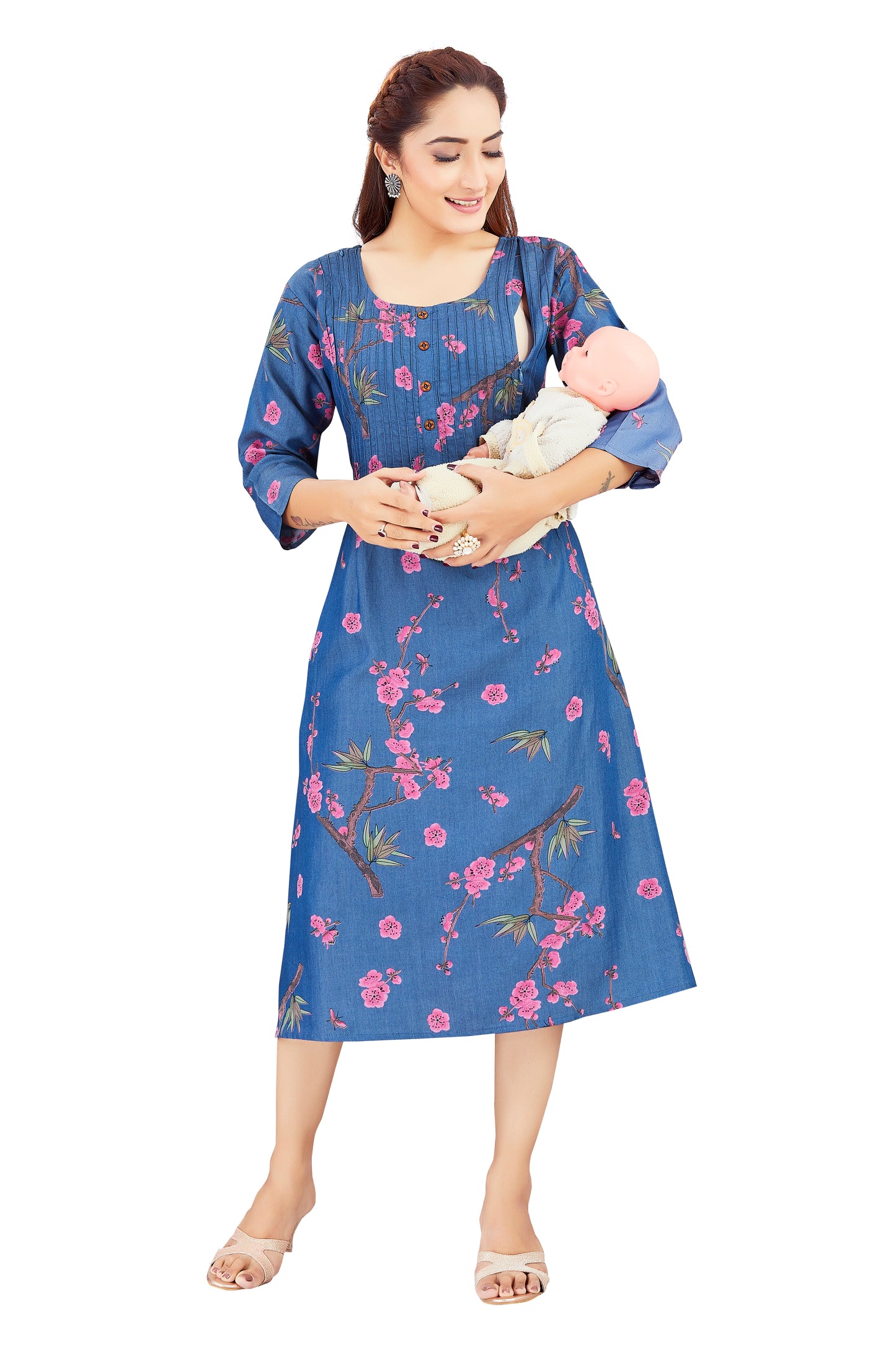 Blue & Floral Pink Feeding Dress